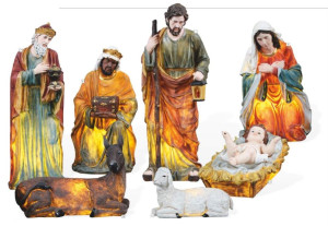 Figury do szopki bożonarodzeniowej z żywicy poliestrowej, podświetlane, wysokość 150 cm, 11 figur