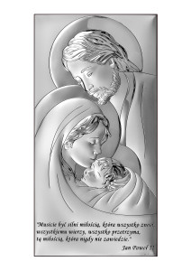 Obrazek srebrny z wizerunkiem Św. Rodziny z cytatem, prostokątny