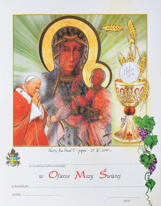 Obrazki komunijne Matka Boża Częstochowska i Święty Jan Paweł II