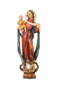 Madonna na kuli, drewniana rzeźba antyczna, wysokość 76 cm