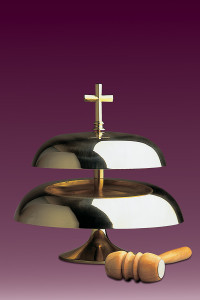 Gong kościelny, mszalny, dwutonowy, mosiądz niklowany (średnice: Ø25 cm + Ø32 cm)