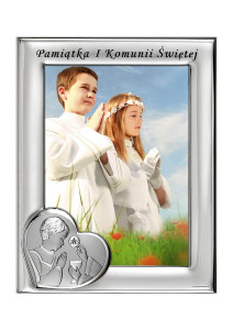 Ramka srebrna na zdjęcie z okazji I Komunii Św. z chłopczykiem