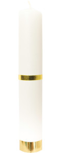 świeca ołtarzowa biała ze złotym paskiem 280x46 mm