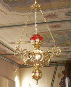 Lampka wieczna elektryczna barokowa, odlew mosiężny