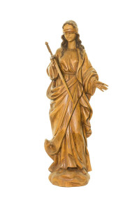 Święta Justycja, drewniana rzeźba bejcowana, wysokość 60 cm