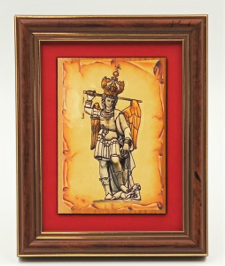 Michał Archanioł- Ceramika drewniana w ramce, 12,5 x 15,5 cm (1)