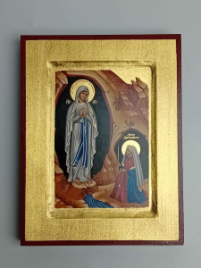 Ikona bizantyjska - Matka Boska z Lourdes i św. Bernadetta, 23,5 x 18 cm