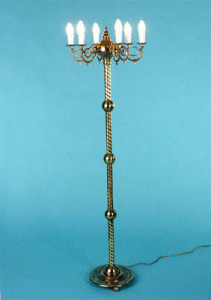 Lampa stojąca mosiężna, patynowana, 6-płomienna, wysokość 160 cm