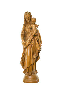 Madonna z Dzieciątkiem, drewniana rzeźba bejcowana, wysokość 100 cm