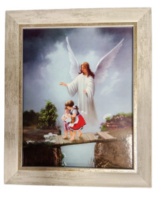 Obraz na desce,  Anioł Stróż i Dzieci 25 x 30  cm