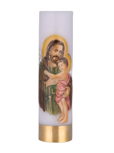 Świeca ołtarzowa na wkład olejowy, ręcznie malowana z postacią św. Józefa, wys. 30/8cm 