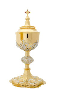 Puszka liturgiczna, mosiądz złocony i srebrzony, 33 cm wysokości