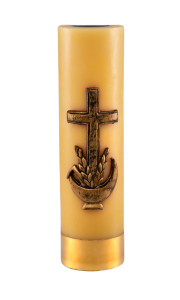 Świeca ołtarzowa na wkład olejowy, ręcznie zdobiona aplikacja parafinowa z krzyżem, wys. 30/8cm 