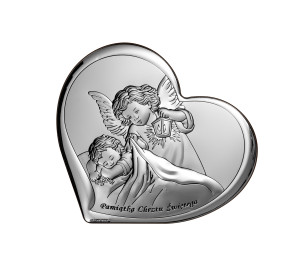 Obrazek srebrny Anioł z latarenką z napisem