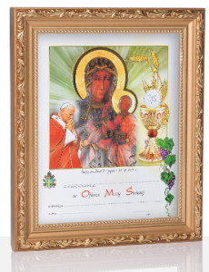 Obrazek komunijny w ramce z personalizacją Matka Boża Częstochowska i Święty Jan Paweł II