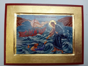 Ikona bizantyjska - Jezus z Piotrem na jeziorze, 23,5 x 18 cm