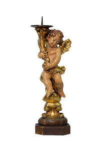 Świecznik z aniołem, rzeźba antyczna, wysokość 19 cm