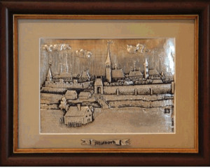 Płaskorzeźba Malborku w ramce - Widok od strony Nogatu, rozmiar 18 cm x 23 cm