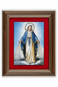Matka Boża Niepokalana - Ceramika drewniana w ramce, 12,5 x 15,5 cm