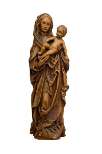 Madonna, drewniana rzeźba bejcowana, wysokość 62 cm