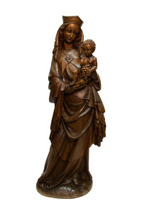 Madonna, drewniana rzeźba bejcowana, wysokość 130 cm