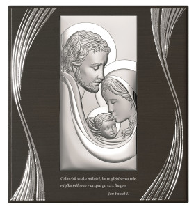 Obrazek srebrny z wizerunkiem Św. Rodziny z cytatem - GRAWER GRATIS !