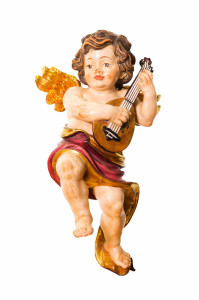 Anioł grający na mandolinie, rzeźba antyczna złocona, wysokość 35 cm