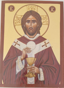Ikona bizantyjska - Jezus z Hostią, 9 x 12,5 cm