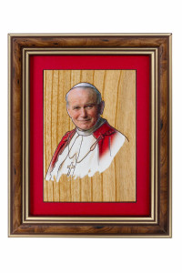 Święty Jan Paweł II - Ceramika drewniana w ramce