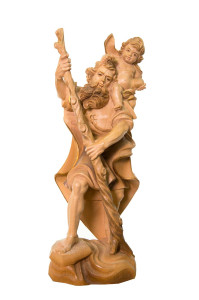 Święty Krzysztof, drewniana rzeźba bejcowana, wysokość 45 cm