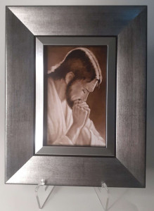 Obraz w srebrnej ramie z modlącym się Jezusem, 18 x 23 cm