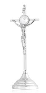 Krzyż stojący metalowy srebrny 22cm 