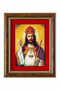 Jezus Król - Ceramika drewniana w ramce, 12,5 x 15,5 cm