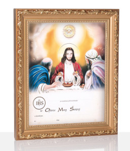 Obrazek komunijny w ramce  z personalizacją Jezus z Duchem Świętym