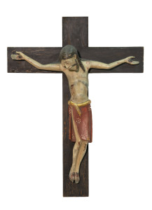 Krzyż romański z pasyjką, rzeźba drewniana, wysokość 68 cm