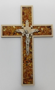 Krzyż z bursztynem, wiszący, wysokość 20 cm