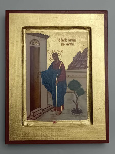 Ikona bizantyjska - Jezus pukający do drzwi, 18 x 14 cm