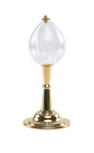 Lampa oliwna szklana, na wysokiej nóżce z podstawą