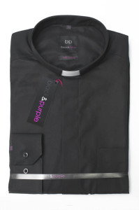 Koszula Kapłańska, czarna, długi rękaw, LON IRON, BLACK&PURPLE 