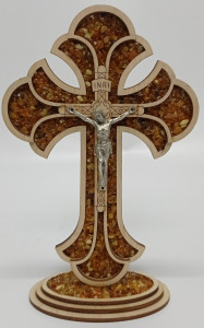 Krzyż z bursztynem, stojący, wysokość 21 cm