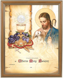 Obrazek komunijny w ramce z personalizacją  Jezus Chrystus Dobry Pasterz - Pamiątka I Komunii Świętej  