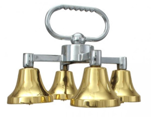 Dzwonki poczwórne ołtarzowe, średnie jednotonowe, mosiądz lakierowany, rączka chromowana
