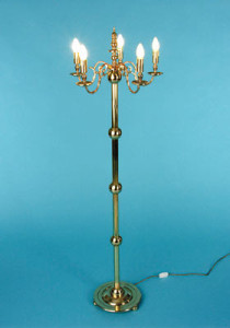 Lampa stojąca mosiężna, patynowana, 5-płomienna, wysokość 170 cm