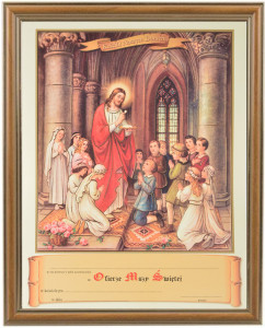 Obrazek komunijny w ramce z personalizacją Jezus Chrystus z Eucharystią - Pamiątka I Komunii Świętej  