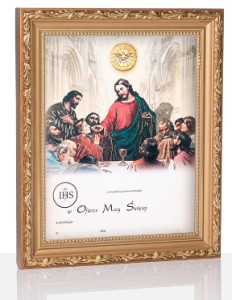 Obrazek komunijny w ramce z personalizacją Ostatnia Wieczerza z Duchem Świętym