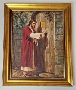 Obraz na płótnie w złotej ramie - Jezus pukający do drzwi