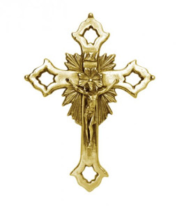 Krzyż ozdobny wiszący, odlew mosiężny, lakierowany, wysokość  29 cm