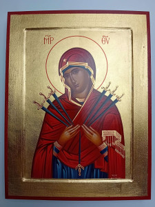 Ikona bizantyjska - Matka Boża Siedmiu Boleści, 31 x 24 cm