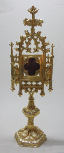 Relikwiarz gotycki, do wyboru mosiądz, mosiądz srebrzony lub złocony, wysokość 49 cm