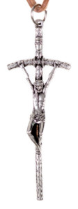 Naszyjnik - krzyżyk papieski, rzemyk 9,5 cm